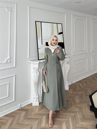 Gigi Yandan Bağlamalı Elbise Yağ Yeşili