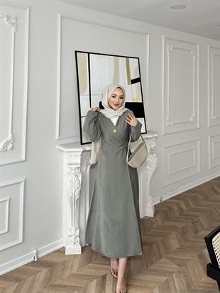 Gigi Yandan Bağlamalı Elbise Yağ Yeşili