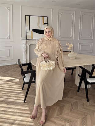 Gizia Fırfırlı Şifon Etekli Takım Bej (5727)
