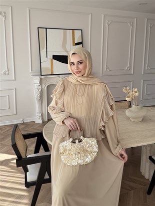 Gizia Fırfırlı Şifon Etekli Takım Bej (5727)