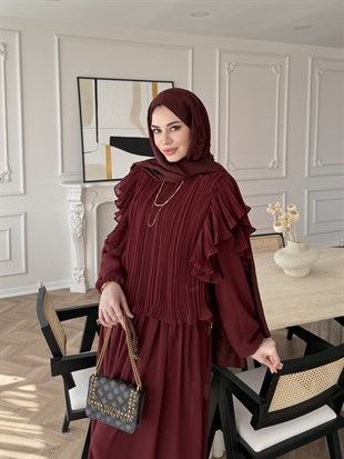 Gizia Fırfırlı Şifon Etekli Takım Bordo (5727)