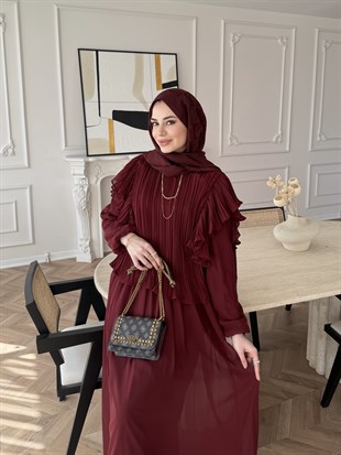 Gizia Fırfırlı Şifon Etekli Takım Bordo (5727)