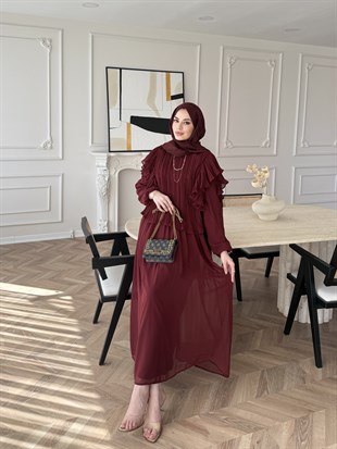 Gizia Fırfırlı Şifon Etekli Takım Bordo (5727)