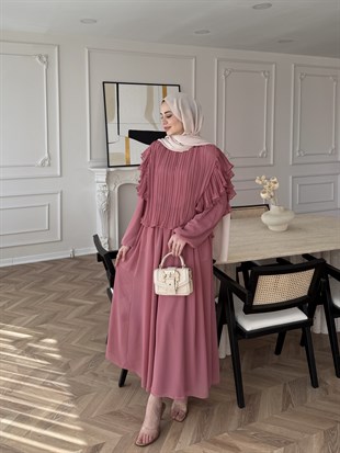 Gizia Fırfırlı Şifon Etekli Takım Gül Kurusu (5727)