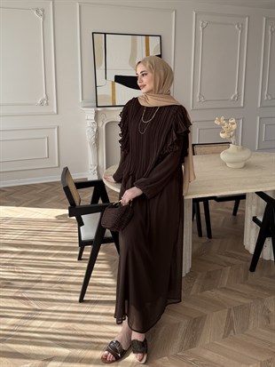 Gizia Fırfırlı Şifon Etekli Takım Kahve (5727)