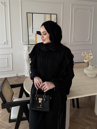 Gizia Fırfırlı Şifon Etekli Takım Siyah (5727)