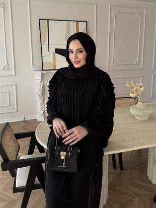 Gizia Fırfırlı Şifon Etekli Takım Siyah (5727)