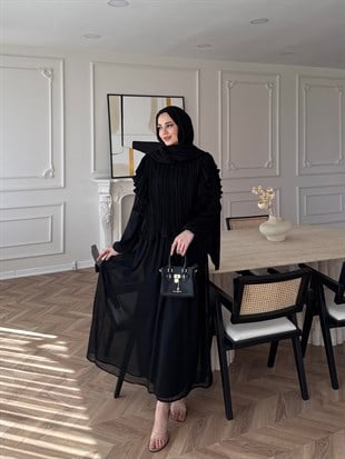 Gizia Fırfırlı Şifon Etekli Takım Siyah (5727)