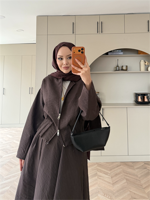 Glady Yaka Bağlamalı Cupra Etekli Takım Kahve (3023)