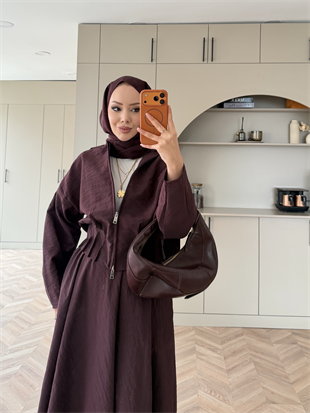 Glady Yaka Bağlamalı Cupra Etekli Takım Mürdüm (3023)