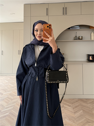 Glady Yaka Bağlamalı Cupra Etekli Takım Lacivert (3023)