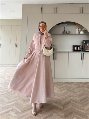 Glady Yaka Bağlamalı Etekli Takım Pudra (3023)