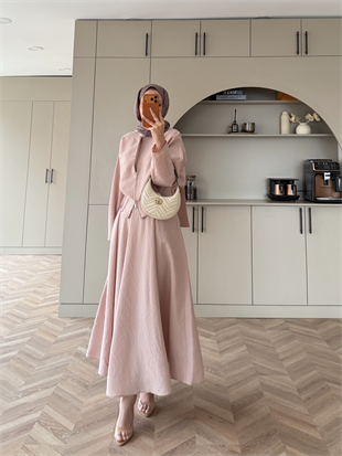 Glady Yaka Bağlamalı Etekli Takım Pudra (3023)