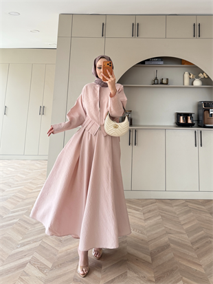 Glady Yaka Bağlamalı Etekli Takım Pudra (3023)