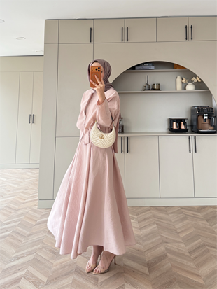 Glady Yaka Bağlamalı Etekli Takım Pudra (3023)