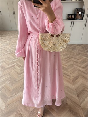 Gleam Taşlı Elbise Pembe (26081)