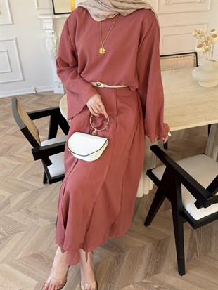 Glow Müslin Etekli Takım Gül Kurusu (5754)