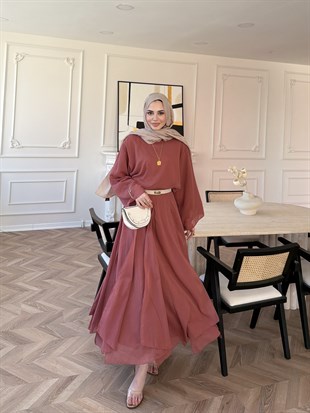 Glow Müslin Etekli Takım Gül Kurusu (5754)