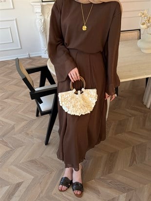 Glow Müslin Etekli Takım Kahve (5754)