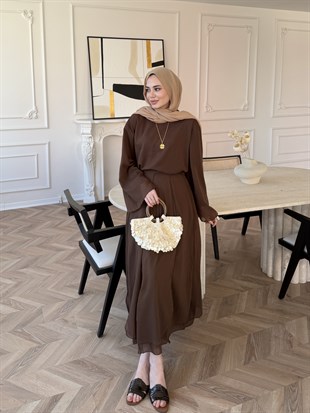 Glow Müslin Etekli Takım Kahve (5754)