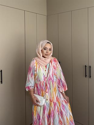 Gökkuşağı Pamuk Vual Elbise 