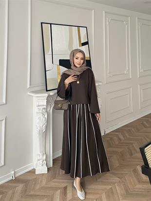 Grayle Biye Detaylı Scuba Etekli Takım Kahve