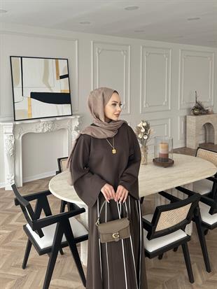 Grayle Biye Detaylı Scuba Etekli Takım Kahve