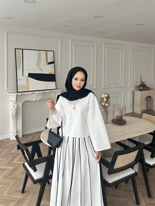 Grayle Biye Detaylı Scuba Etekli Takım Ekru