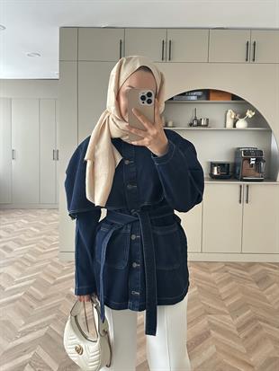 Pelerinli Kot Ceket Mavi