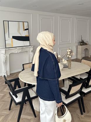 Pelerinli Kot Ceket Mavi