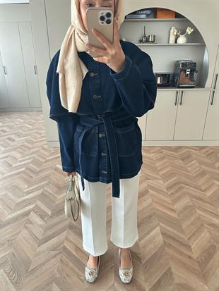 Pelerinli Kot Ceket Mavi