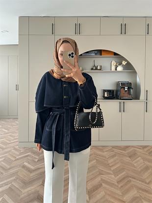 Greta Pelerinli Kot Ceket Siyah