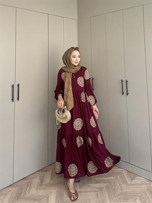 Güneş Viskon Elbise Bordo