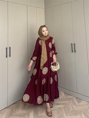 Güneş Viskon Elbise Bordo