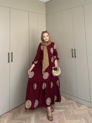 Güneş Viskon Elbise Bordo