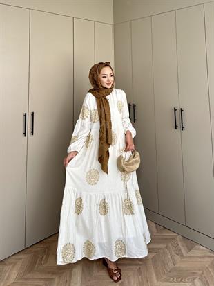 Güneş Viskon Elbise Ekru