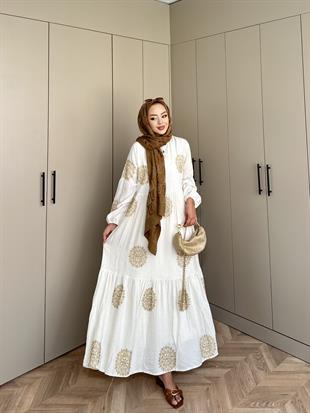 Güneş Viskon Elbise Ekru