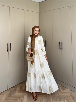 Güneş Viskon Elbise Ekru