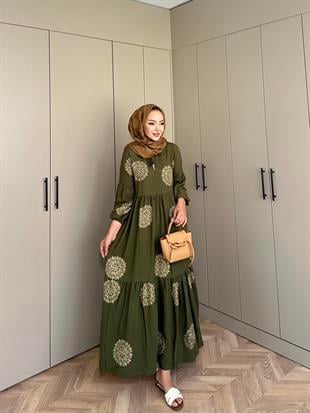 Güneş Viskon Elbise Haki