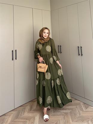 Güneş Viskon Elbise Haki