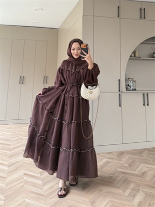 Halter Tül Elbise Acı Kahve (4475)
