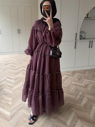 Halter Tül Elbise Bordo (4475)