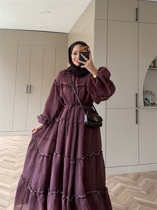 Halter Tül Elbise Bordo (4475)