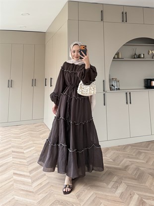 Halter Tül Elbise Koyu Kahve (4475)