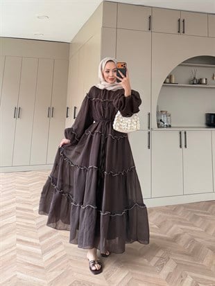 Halter Tül Elbise Koyu Kahve (4475)