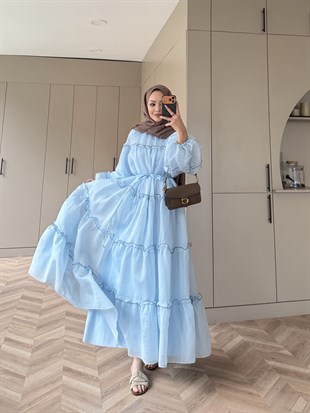Halter Tül Elbise Mavi (4475) 