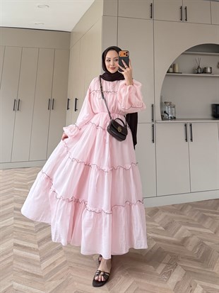 Halter Tül Elbise Pembe (4475)