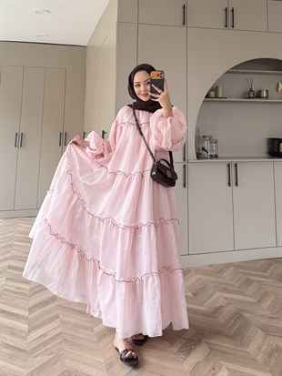 Halter Tül Elbise Pembe (4475)