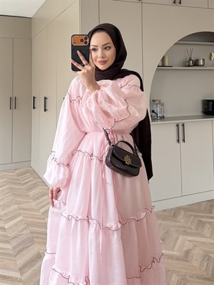 Halter Tül Elbise Pembe (4475)