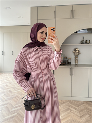 Heidi Çizgili Gömlek Elbise Pembe (2326) 